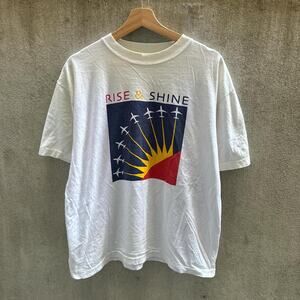 Vintage Tee Shirt 1980s Single Stitch Rise And Shine Aircraft White Size XS